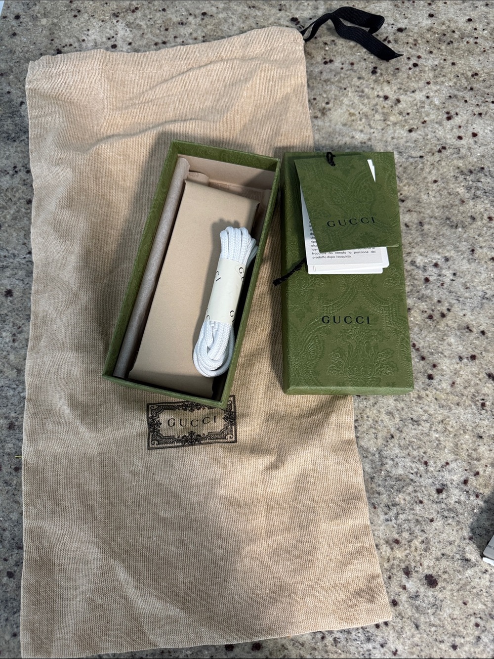 Gucci shoe laces Olive Green Gift Box with Beige Dust Bag